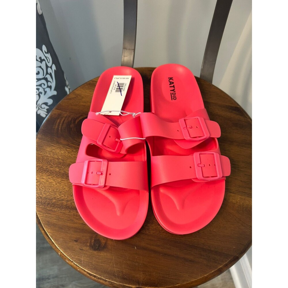 New Katydid Rubber Sandals Hit Pink Slides Adjustable Buckles Supportive SIZE 9